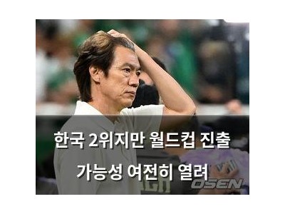 한국 2위지만 월드컵 진출 가능성 여전히 열려