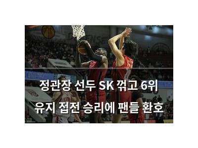 정관장 선두 SK 꺾고 6위 유지 접전 승리에 팬들 환호